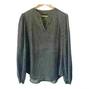 Shein Women's Black White Checkered Plaid Long Sleeve‎ V Neck Blouse Size XL
